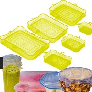 Yellow Silicone Stretch Food Lids 6 Rectangular Pack
